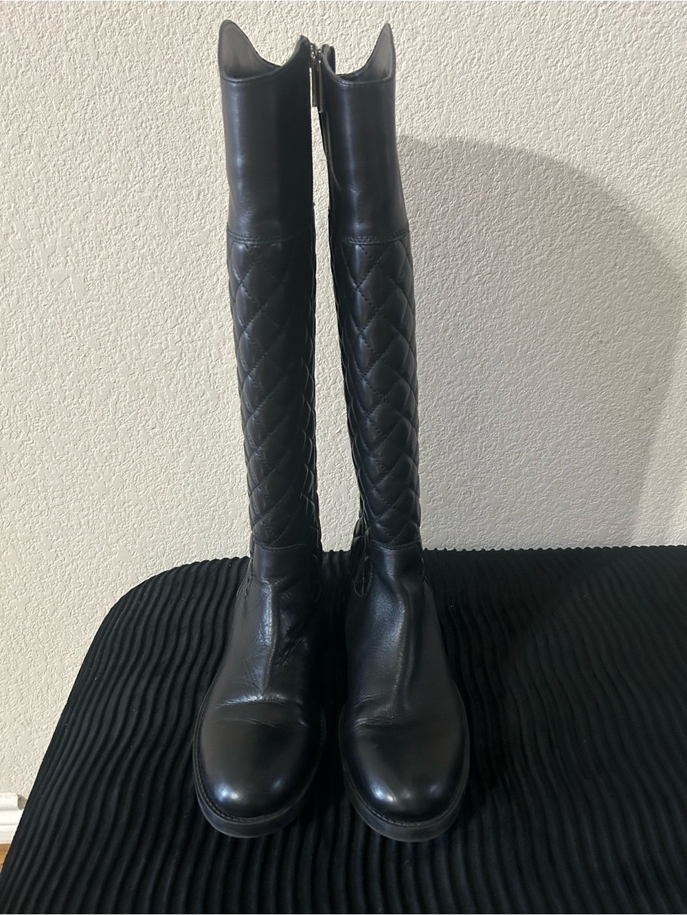 Vince Camuto Black Quilted Knee High Riding Boots